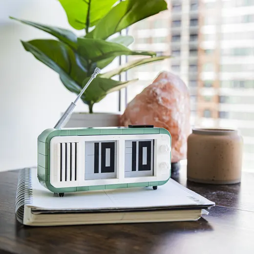 A retro alarm clock built from bricks